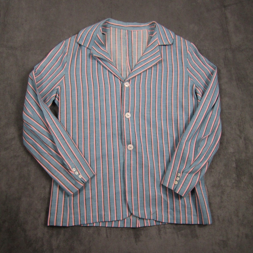 Vintage Button Up Shirt Mens 38 Blue Pink Striped Lightweight Retro 90s